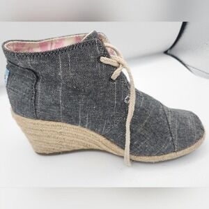 Toms Women's Wedge Ankle Boots Espadrille Denim Lace Up Casual Shoes Size 6